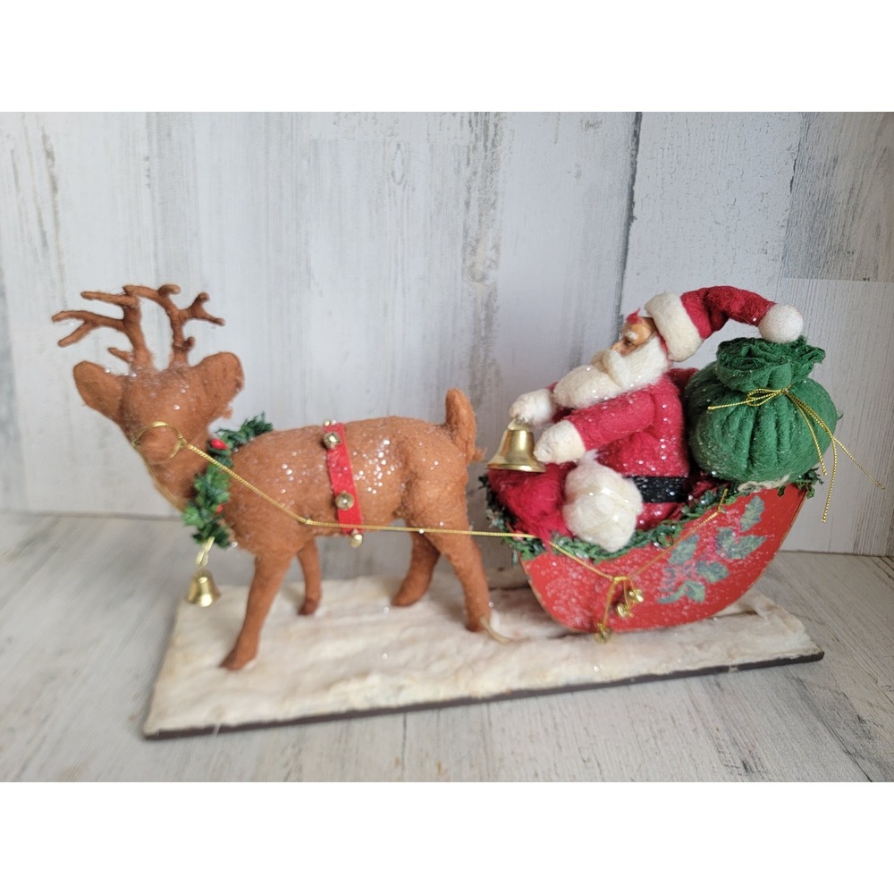 vintage reindeer sleigh Santa Claus glitter vintage Xmas home Mistletoe